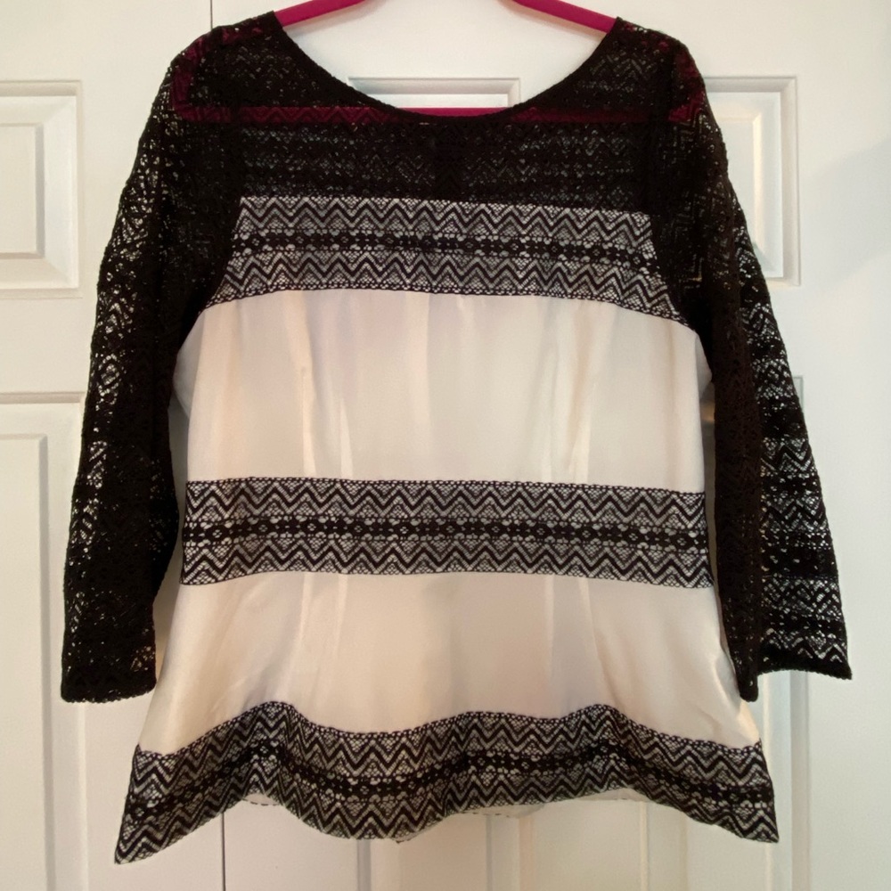 Beautiful white satin and black lace blouse